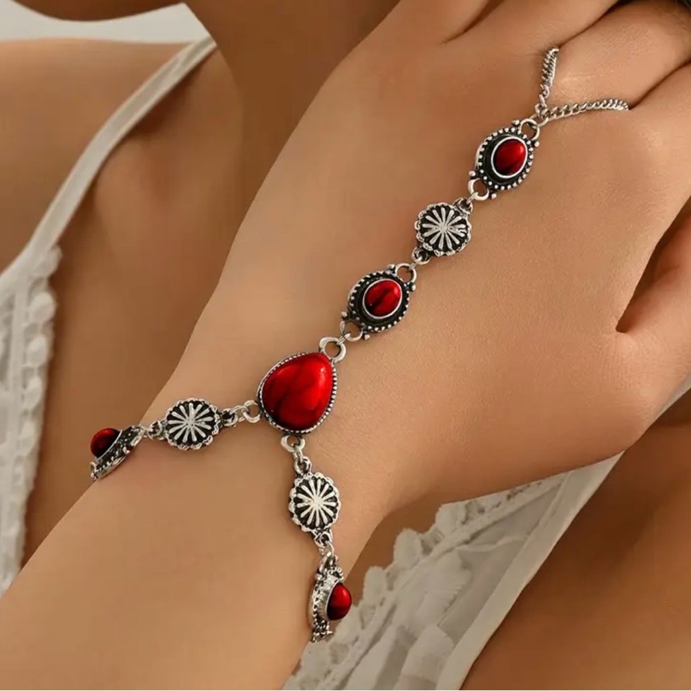 Silver Ring Red Coral and Silver Women's Bracelet - Picture 1 of 3